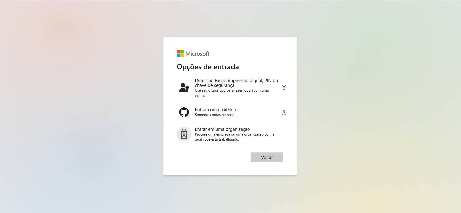 Novas opções de entrada